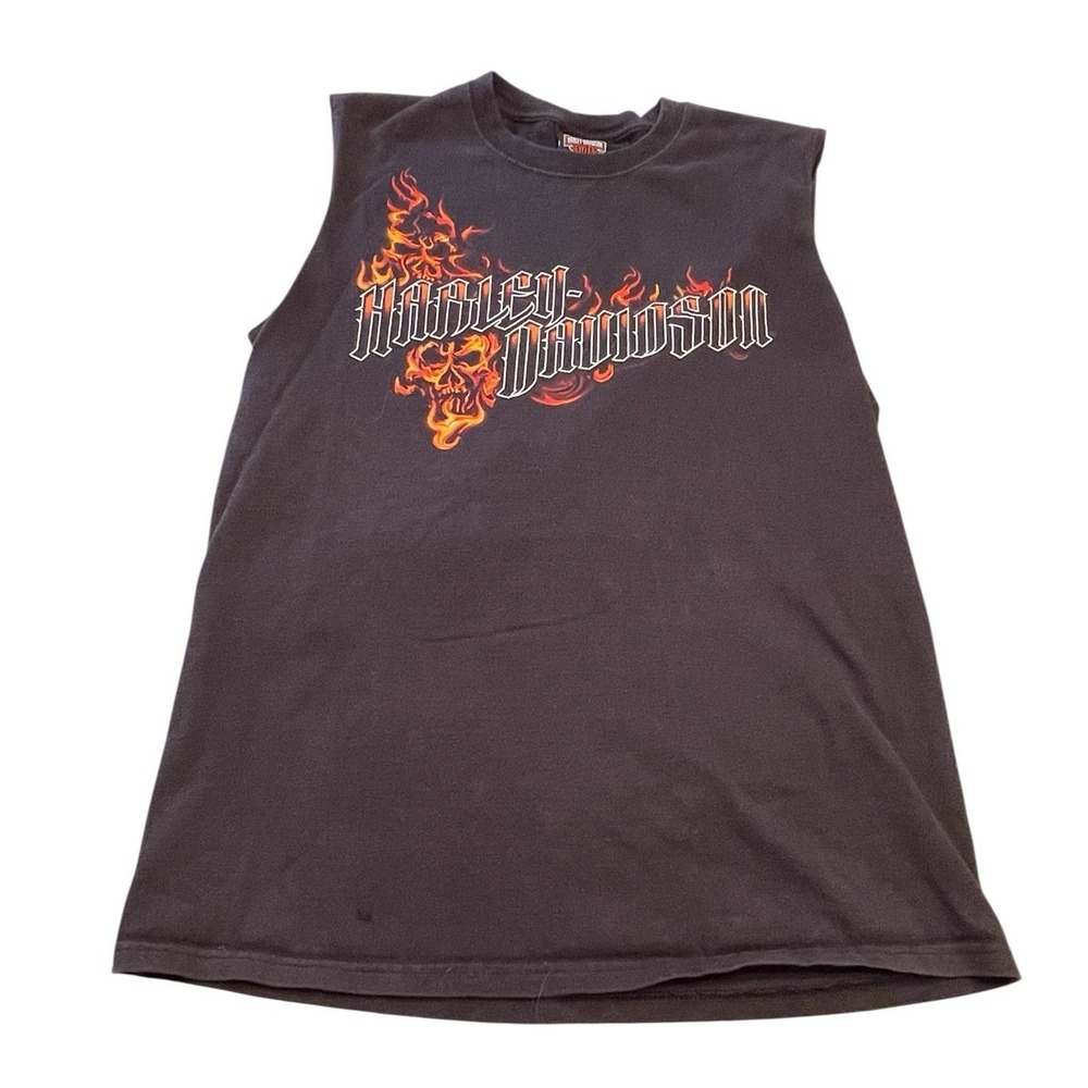 Harley Davidson '12 Men's Blazing Bones Flaming Skull Streetwear Y2K Medium Tank